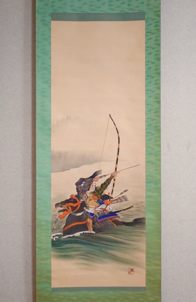 Samurai on Horseback with Arrows - Master Archer・Nasu Yoichi 那須与一 - hanging scroll - Handpainted on silk - Zoroku 蔵六 - Japan - Shōwa period (1926-1989) #3.2