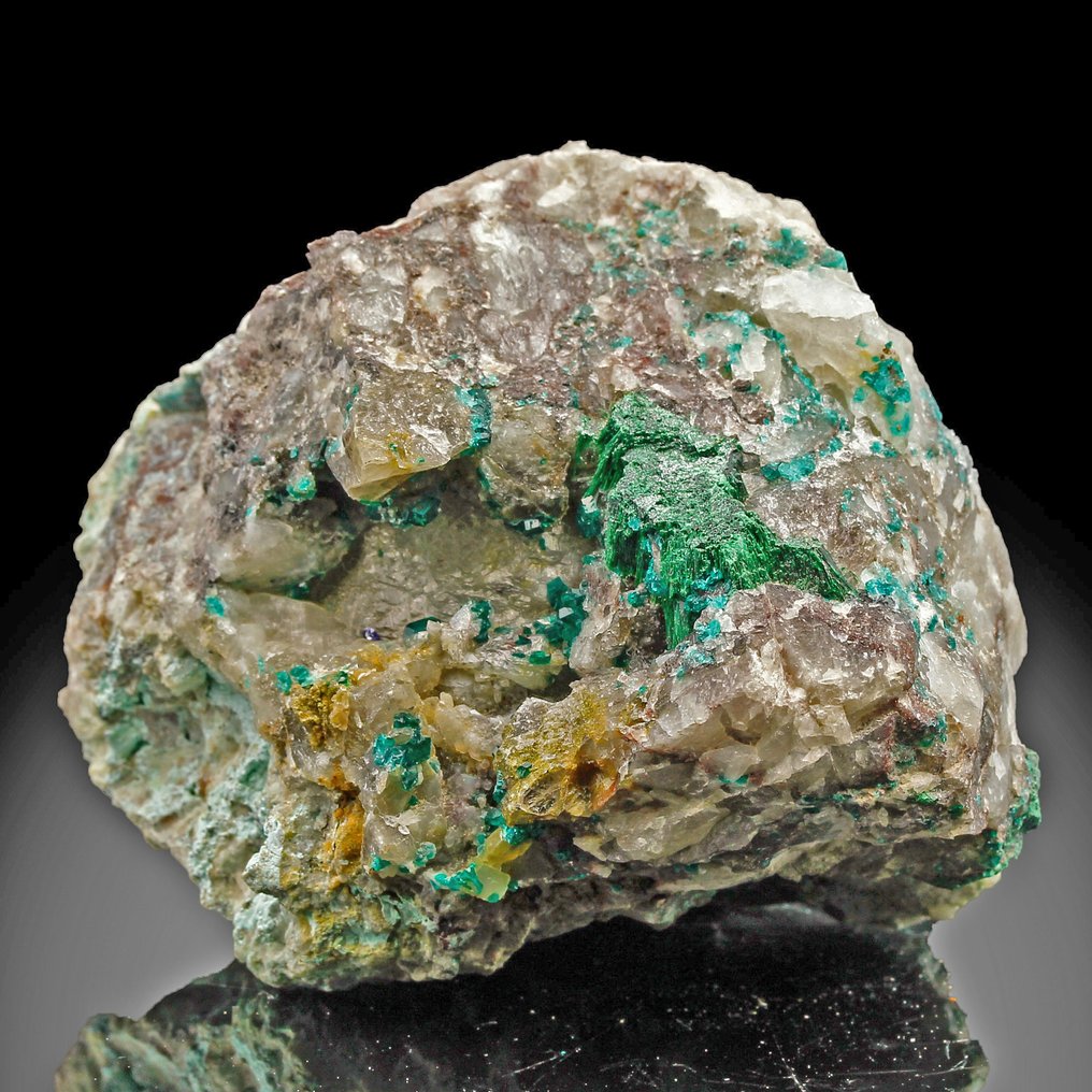 Σμαραγδί Πράσινο Διόπταση με Ασβεστίτη Κρύσταλλοι στη μήτρα - Ύψος: 8.8 cm - Πλάτος: 6.4 cm- 373 g #2.1