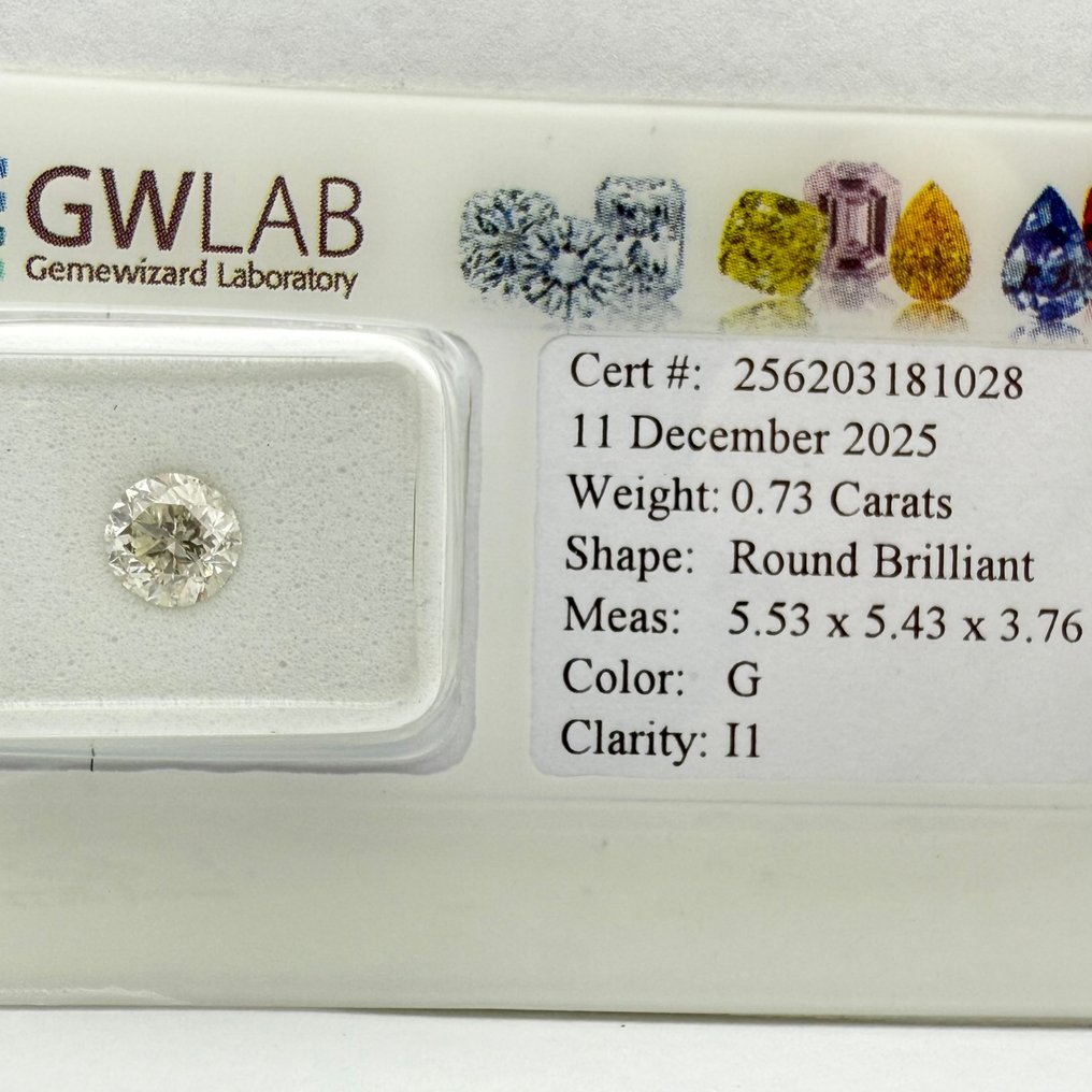 χωρίς τιμή ασφαλείας - 1 pcs Διαμάντι  (Φυσικό)  - 0.73 ct - Στρογγυλό - G - I1 - Gemewizard Gemological Laboratory (GWLab) #1.0