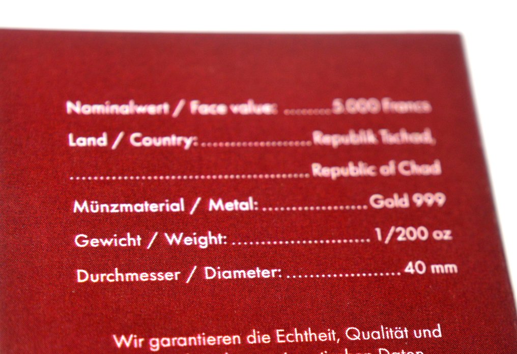 Chade. 5000 Francs 2023 American Bald Eagle - Bullion Coins of the World - 1/200oz (.999) (Sem preço de reserva) #4.3