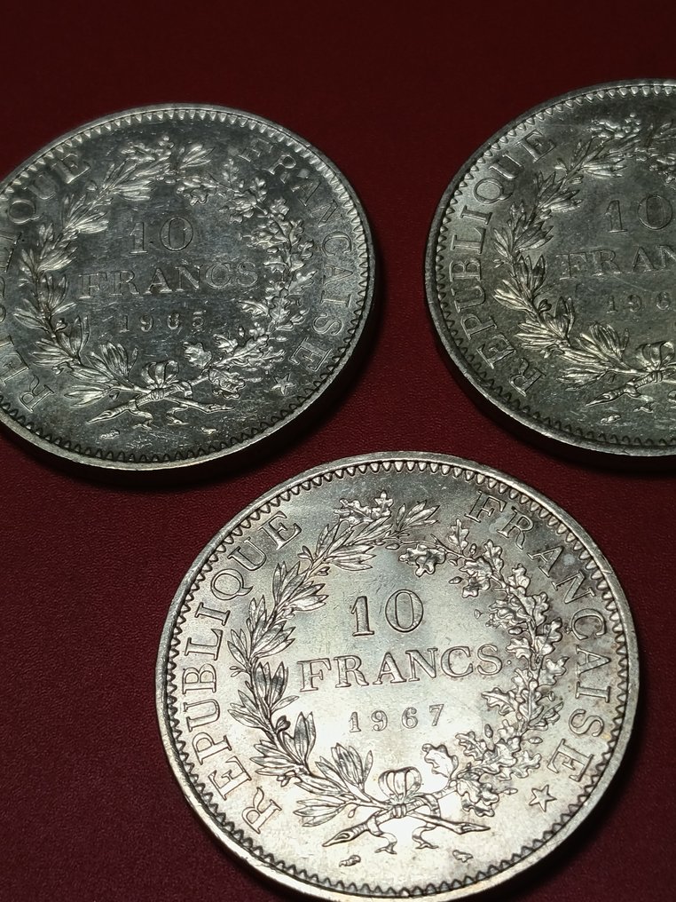 Francia. 10 Francs 1965/1967 Hercule (lotto di 3 monete in argento) (Senza prezzo di riserva) #3.2
