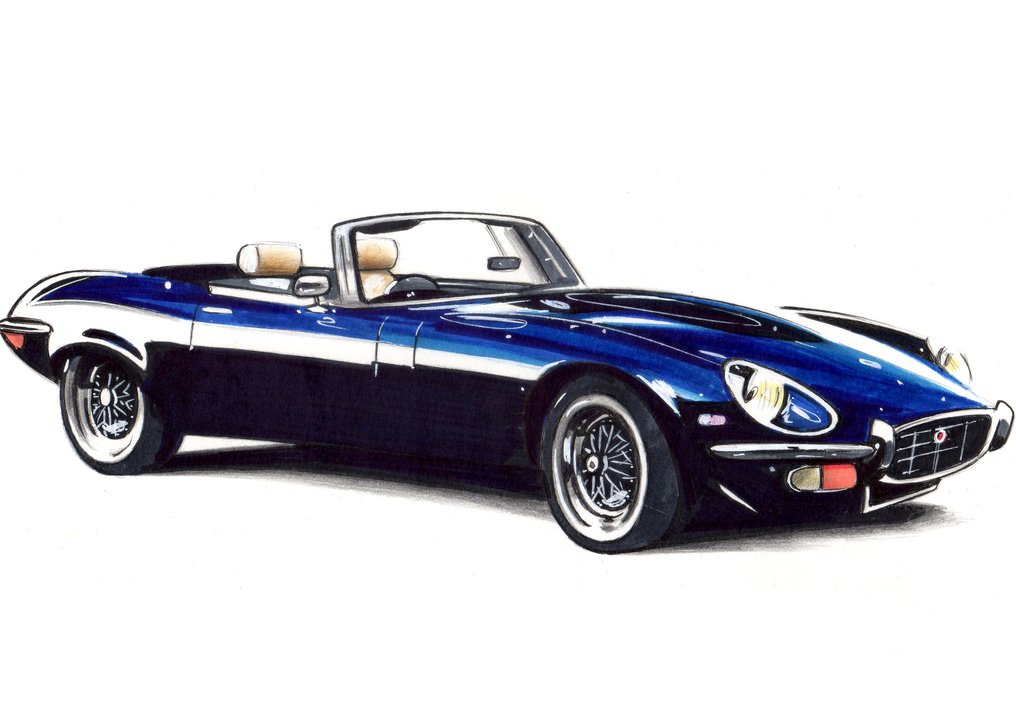 original drawing - Jaguar - Jaguar Type E Cabriolet - Baes gerald - 2021 #1.0