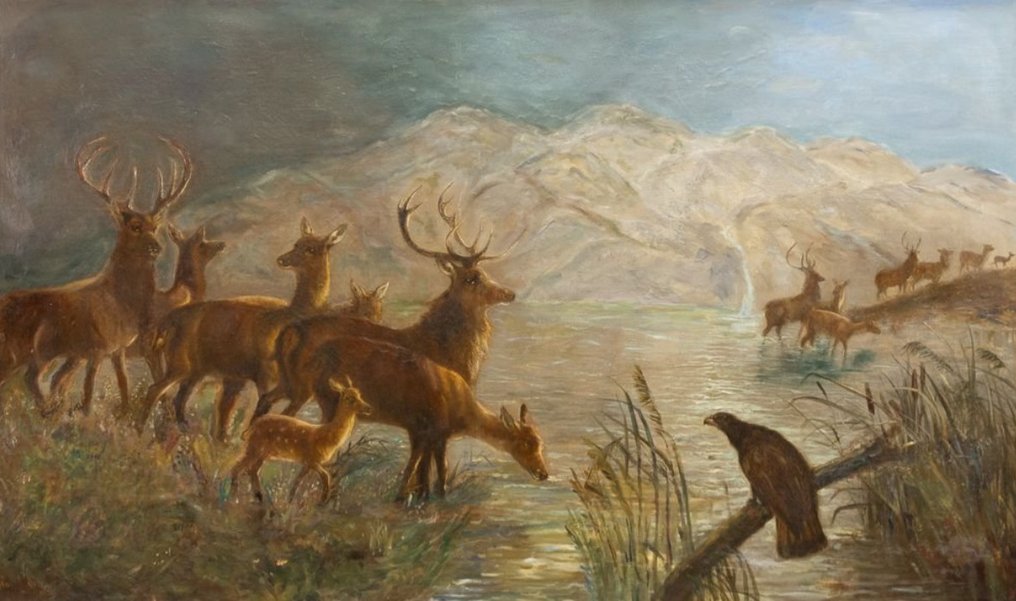 Robert Cleminson (1864 - 1903) - Een roedel herten #1.0