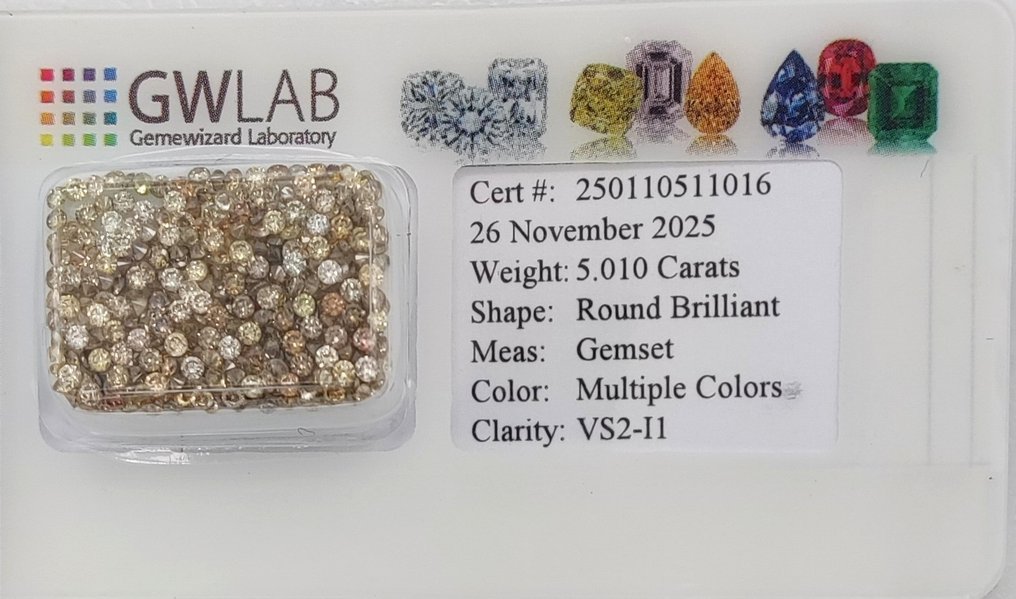 沒有保留價 - 316 pcs 鑽石  (天然彩色)  - 5.01 ct - 圓形 混色 - I1, VS2 - Gemewizard Gemological Laboratory (GWLab) #2.1