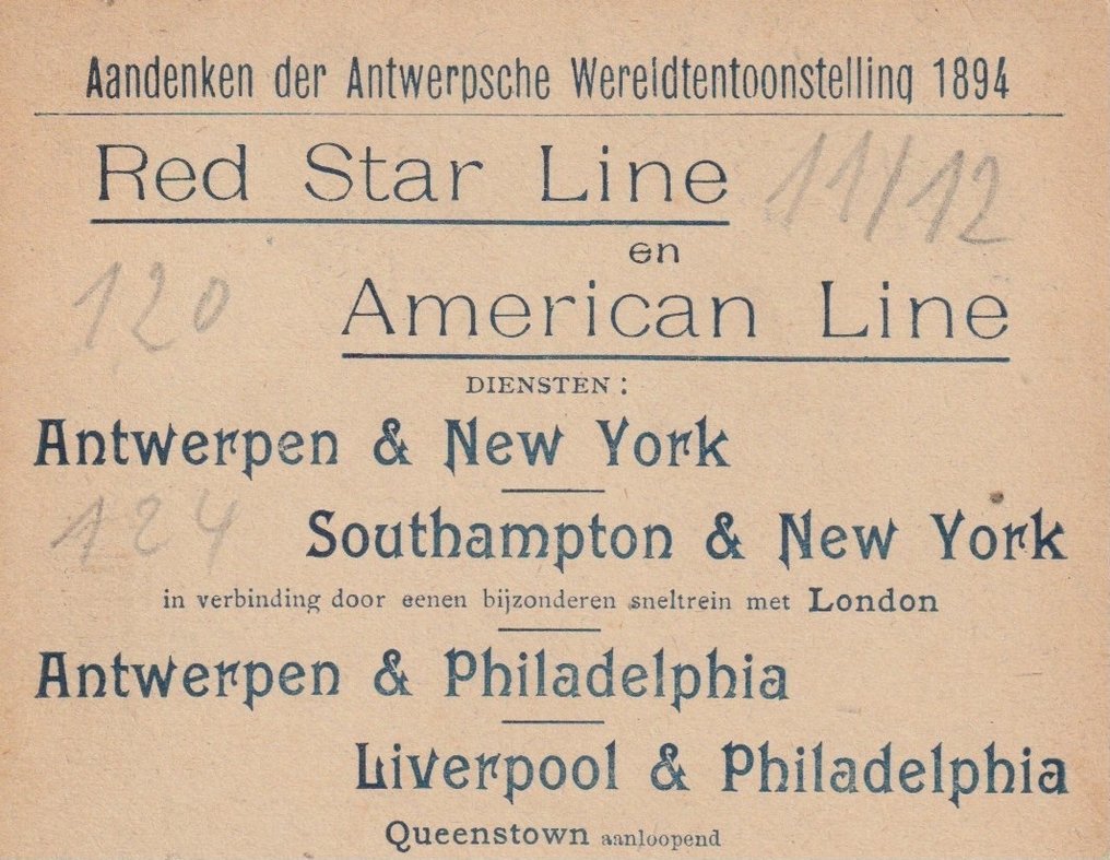 比利时 - 海事, 广告, 船舶 - Antwerp - 明信片 (1) - 1894-1894 #3.2