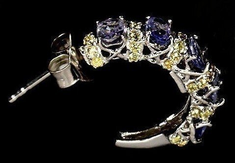 沒有保留價 - 耳環 銀 坦桑石 - 蓝宝石 #4.3