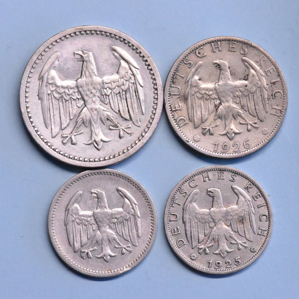 Tyskland. 1 , 2 en 3 Mark 3M 1924A , 2 M 1926A , 1 M 1924A en 1925J  (Ingen reservasjonspris) #1.0