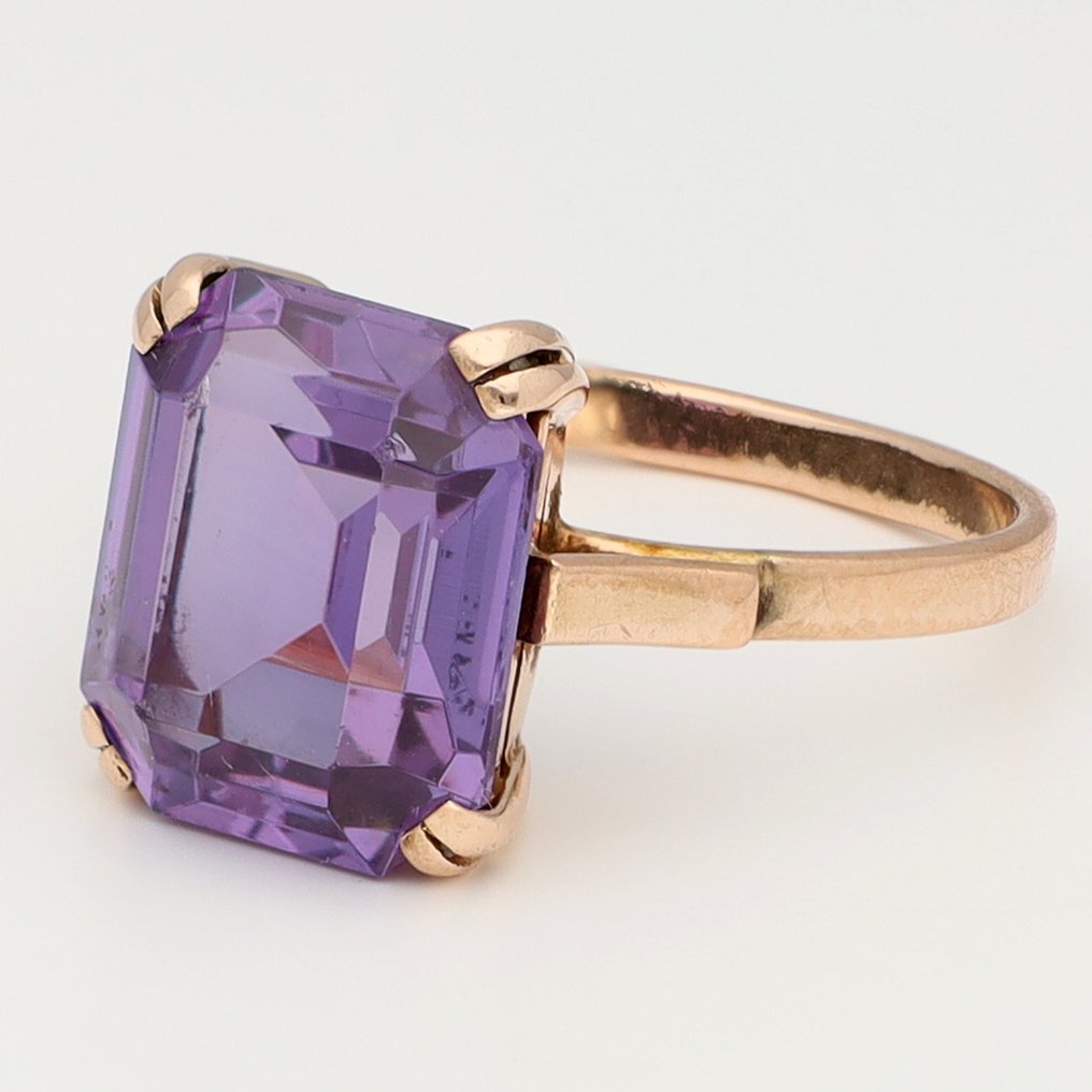 戒指 - 14K包金 玫瑰金 - 苏联。蓝宝石 #1.0