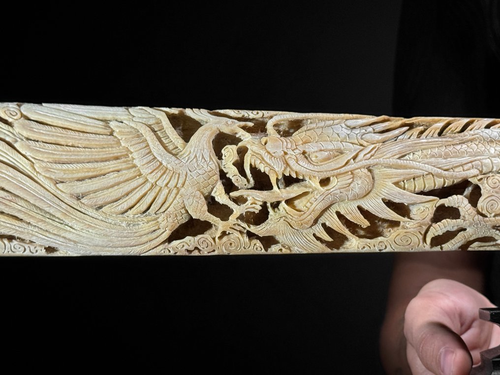 无底价，精细雕刻、包浆的剑鱼吻部，龙凤图案 喙 - Xiphias Gladius - 13 cm - 76 cm - 6 cm- 非《瀕臨絕種野生動植物國際貿易公約》物種 -  (1) #4.3