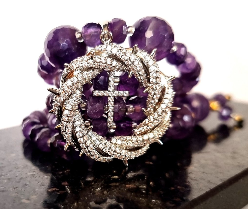 紫水晶 - 激情之环 - 吊坠 - 钻石荆棘冠 - 光明与无限的爱 - 吊墜頸鏈 #1.0