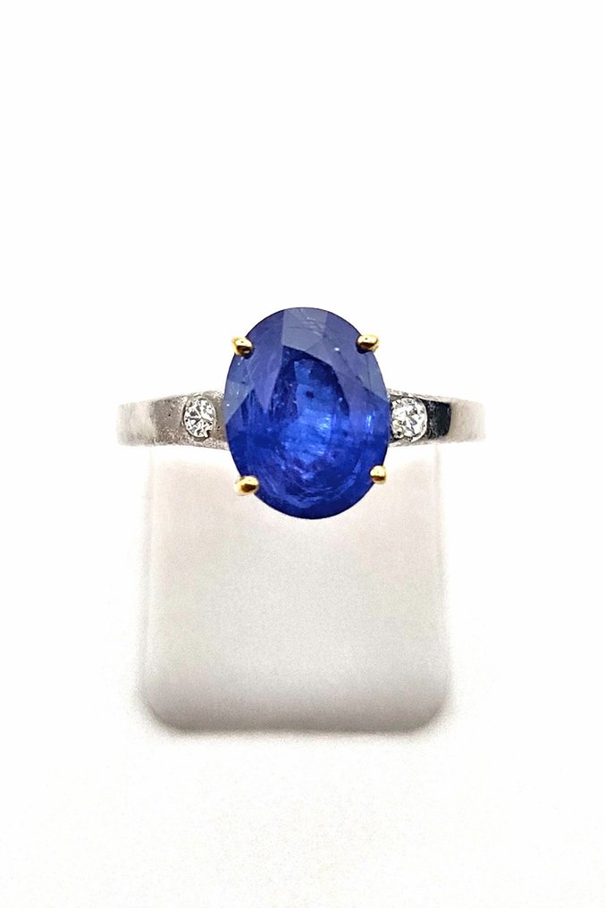 Fără preț de rezervă - Inel - 18 ct. Aur galben, Argint Safir - Diamant #3.2