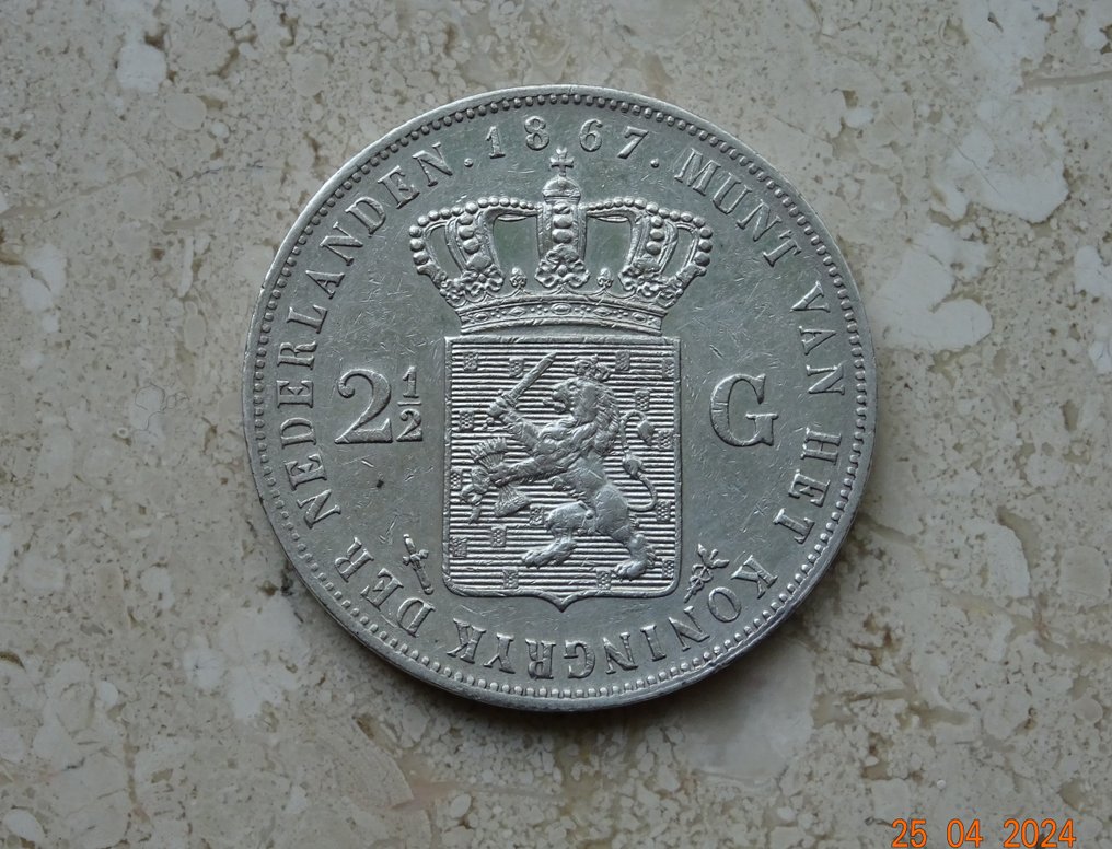 Ολλανδία. Willem III. 2 1/2 Gulden 1867  (χωρίς τιμή ασφαλείας) #1.0