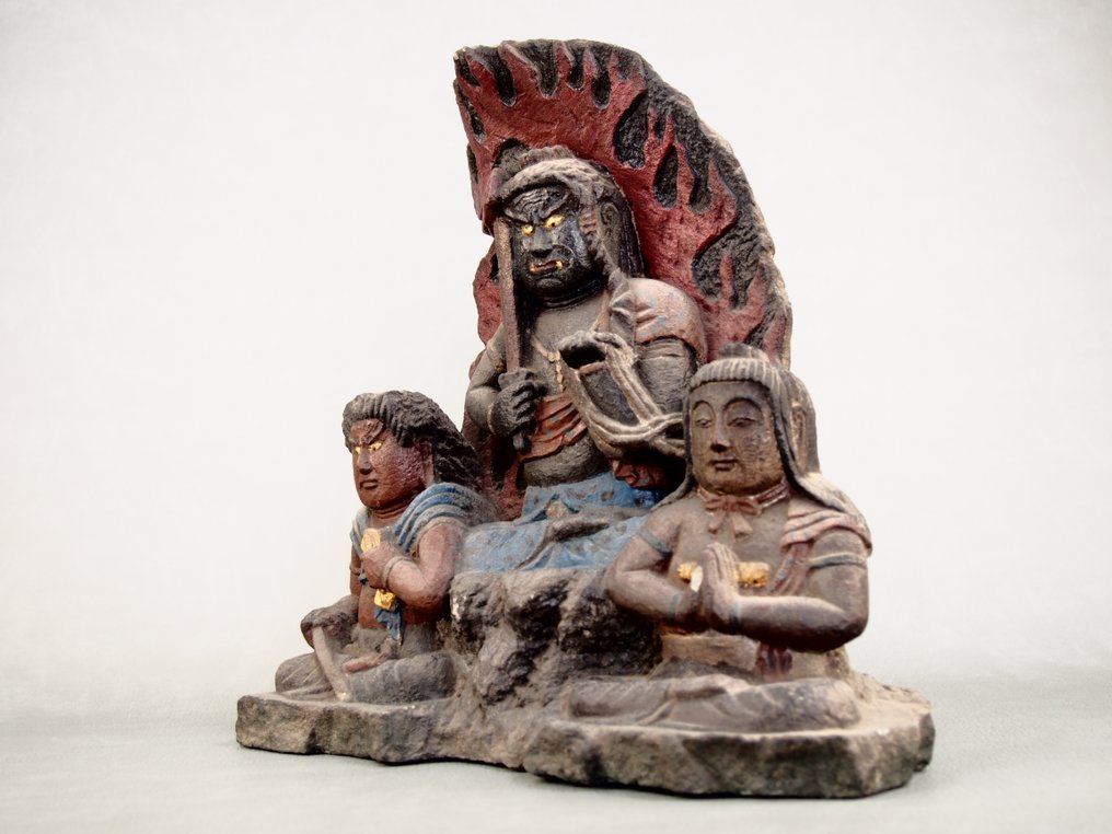 Bishamonten, Kisshoten, and Zenshi Doji triad - Statue Pierre - Japon #2.1