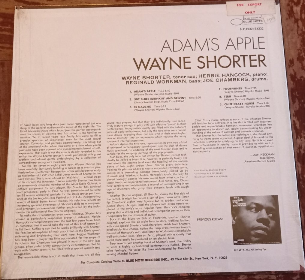 Wayne Shorter - Adam's Apple Blue Note – BST-84232 NM Top Copy - LP - 1977 #1.0