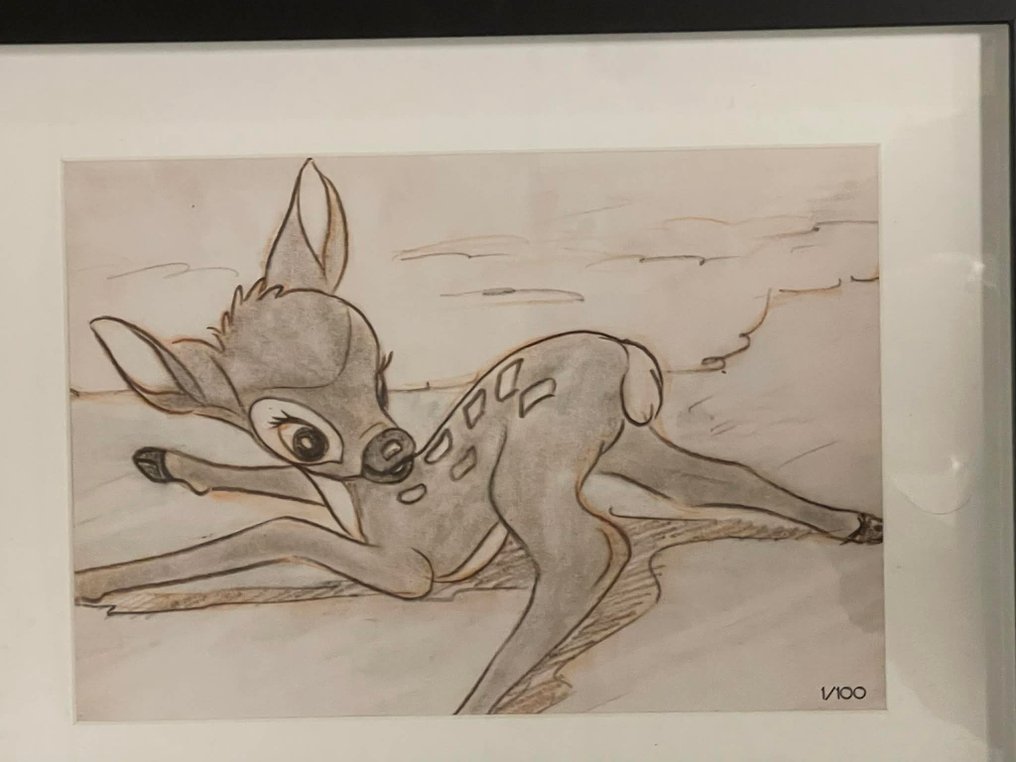 After original 1942 Bambi storyboard - Woodland Whimsy - framed and matted Bambi print #1/100 #1.0