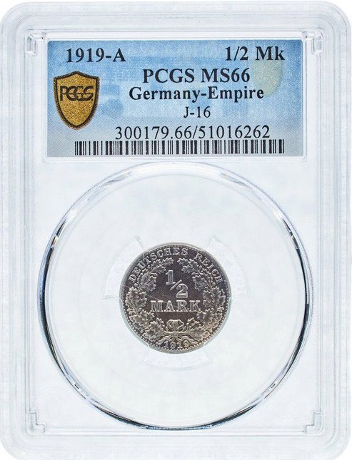 Germany, Bavaria Willem II. 1/2 Mark 1919 - PCGS MS66 (Berlín) #1.0