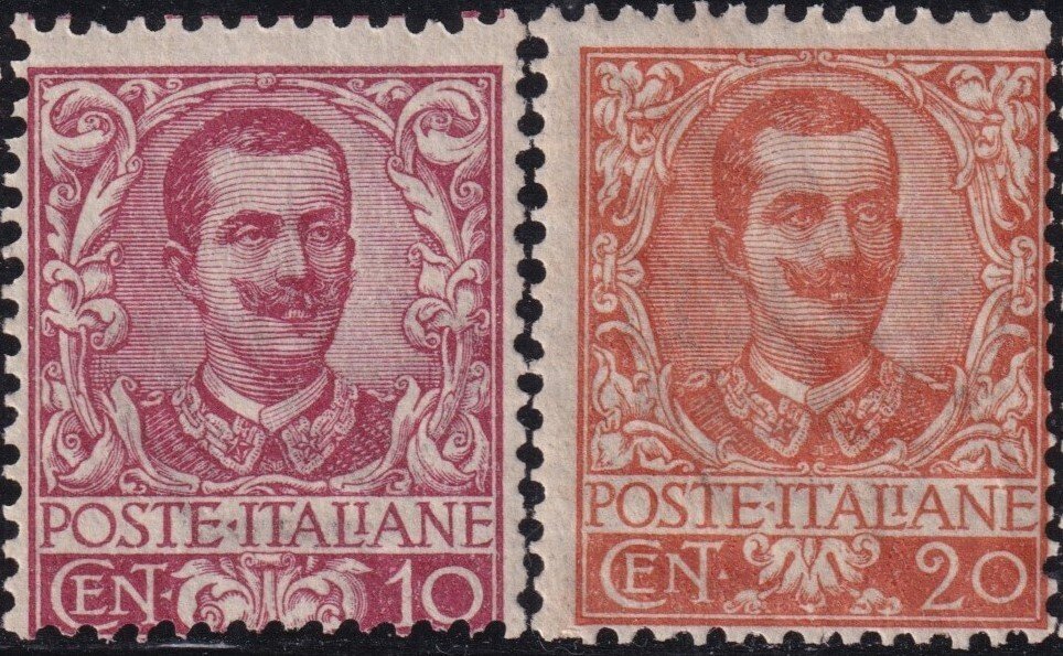 Olasz Királyság 1901 - Virágmintás 10 csésze karamell + 20 csésze narancs Sass 71+72 ép f.Kr.u., Gazzi #1.0