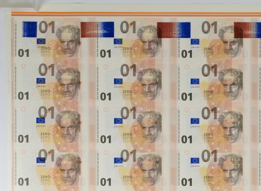 European Union. - 54 x 0 Euro - Test notes - Full uncut sheet - printed by Bundesdruckerei  (No reserve price) #4.3