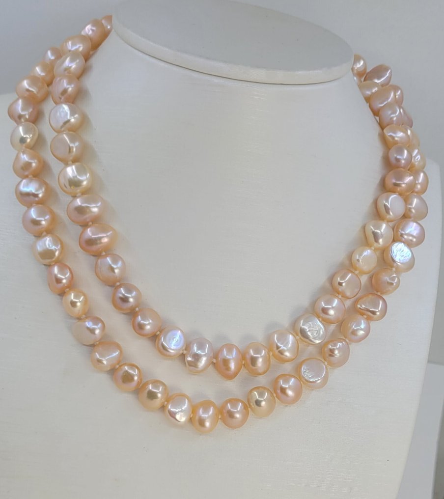 Senza prezzo di riserva - Collana Perle di Edison rosa da 9x11mm, Argento #3.2