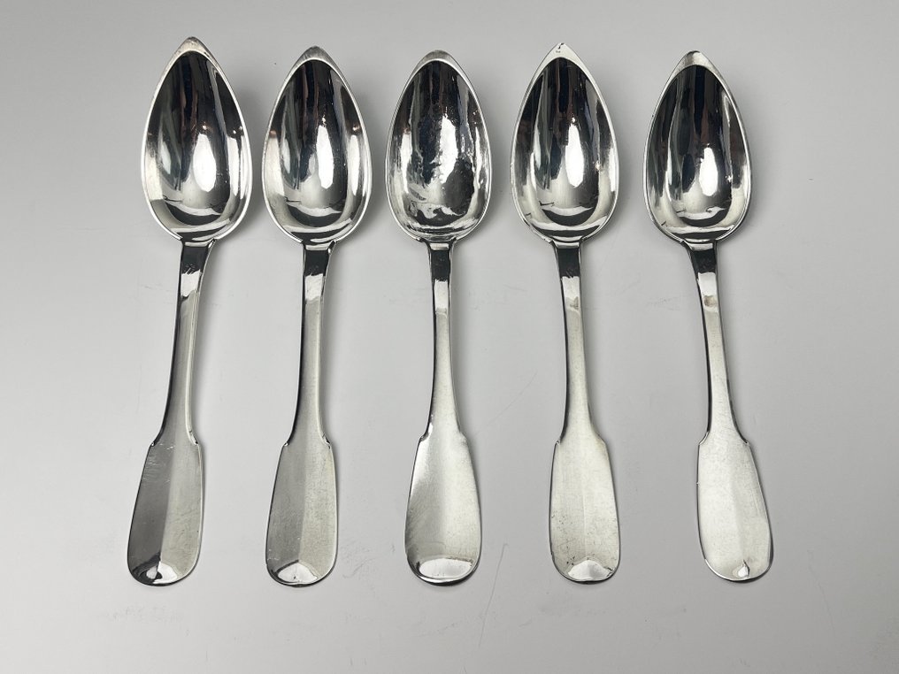 Henri-Louis Chenailler Paris - Σετ μαχαιροπήρουνων (5) - Γαλλική Αυτοκρατορία / αρχικό κλασικό στυλ - .950 silver - Κουταλάκια φαγητού. #1.0