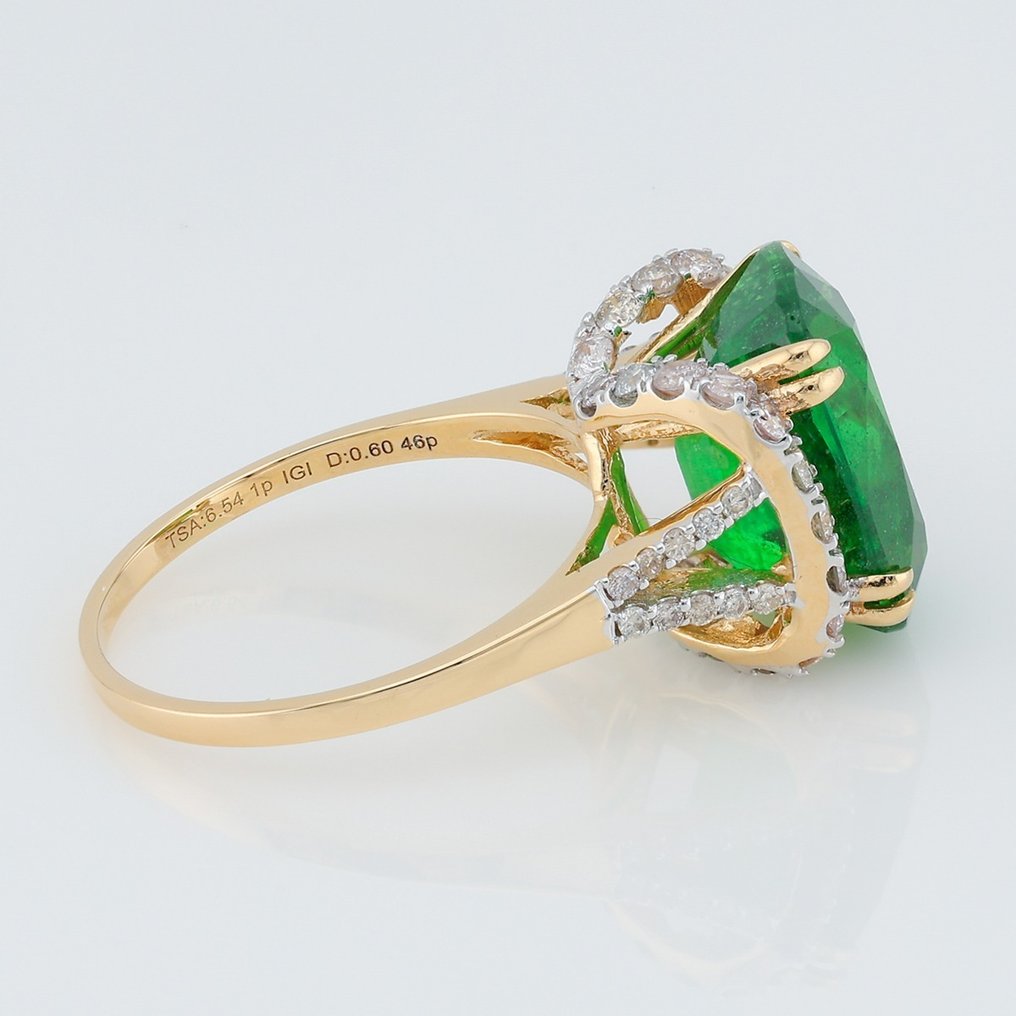 戒指 - 14 克拉 黃金 -  7.14ct. tw. 沙弗來石 - 鉆石 #2.1