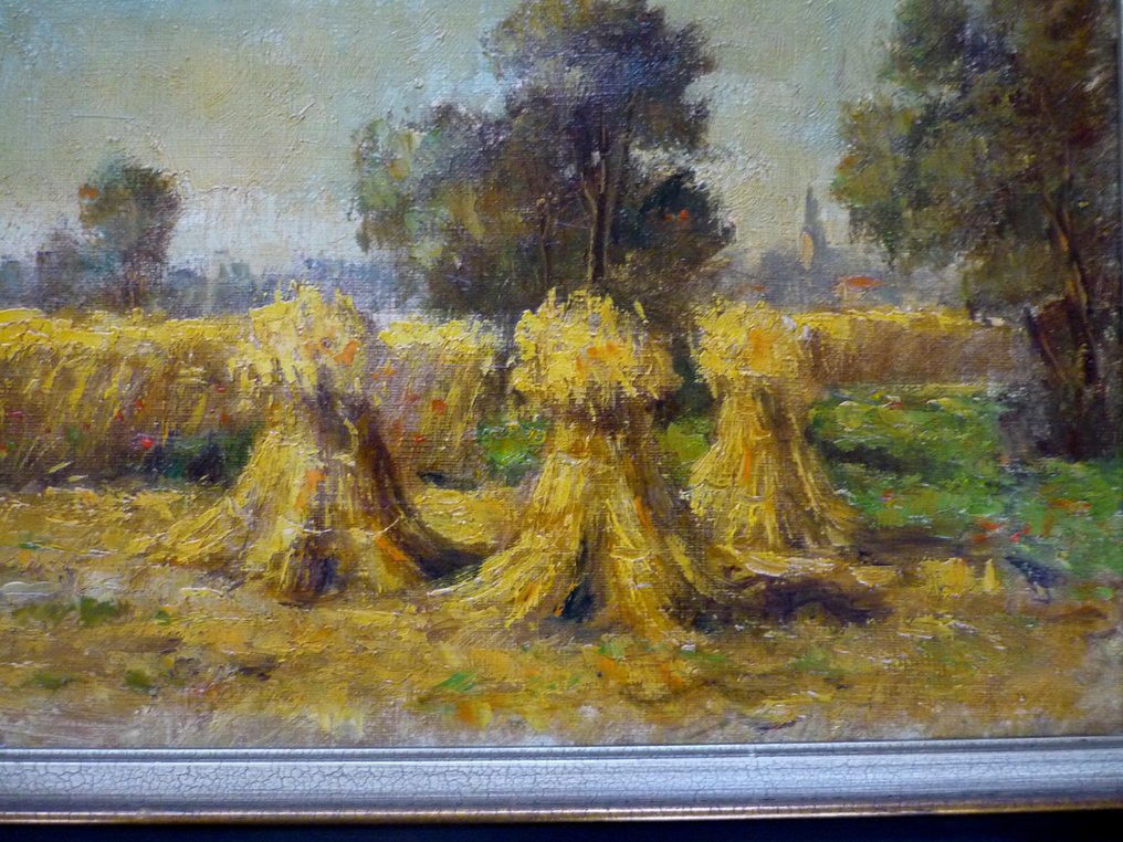 Clemens Wolter (1875 - 1955) - Hooimijten - zomers landschap met kerk #4.3