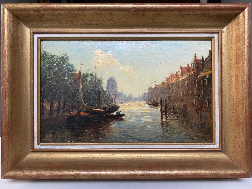 Wilhelmus Harmanus Jintes (1855-1924) - Gezicht op een (mogelijk de Delftse) vaart bij Rotterdam #1.0