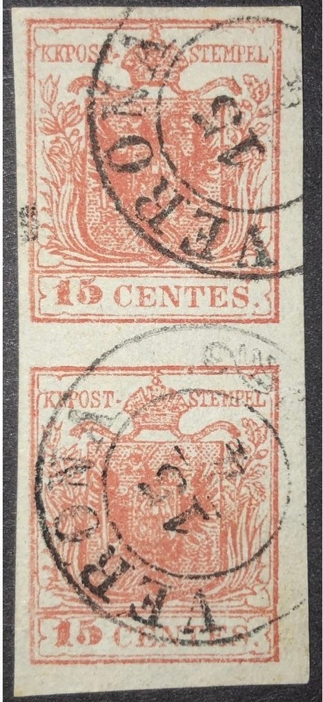 奧地利 1850/1851 - 奥地利 15+15 分 II 类型 1851 成对 高品质 #1.0
