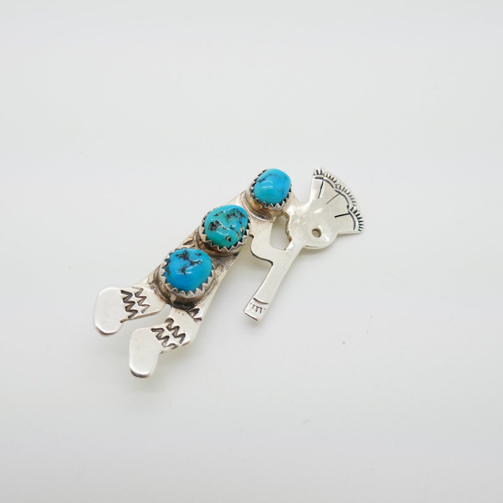Broche - Kokopelli - turquesa - Navajo (Sem preço de reserva) #1.0