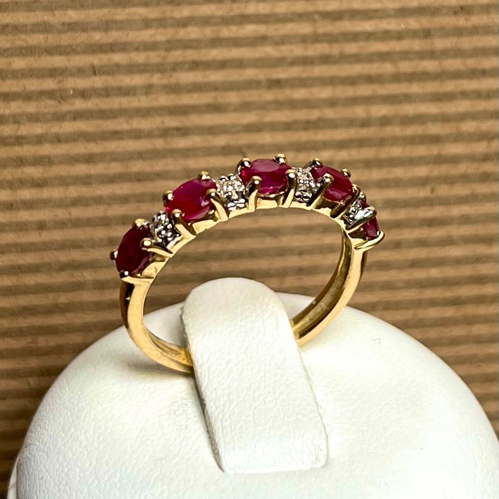 No reserve price - Ring - 18 kt. Yellow gold -  1.10ct. tw. Ruby - Diamond - half-rings #1.0