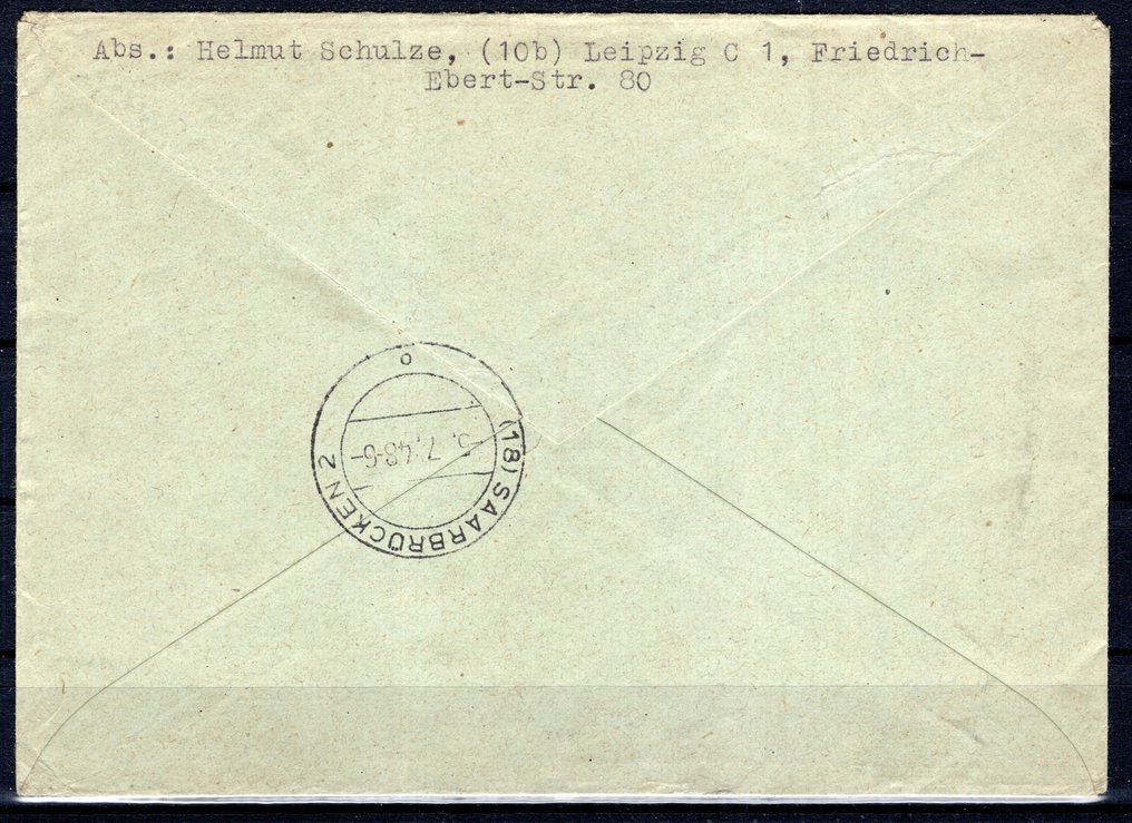 Συμμαχική Κατοχή - Γερμανία (Σοβιετική ζώνη) 1948 - Επιγραφές με σφραγίδα χειρός Leipzig σε επιστολές με εγγύηση - Michel 166/181 V #1.0
