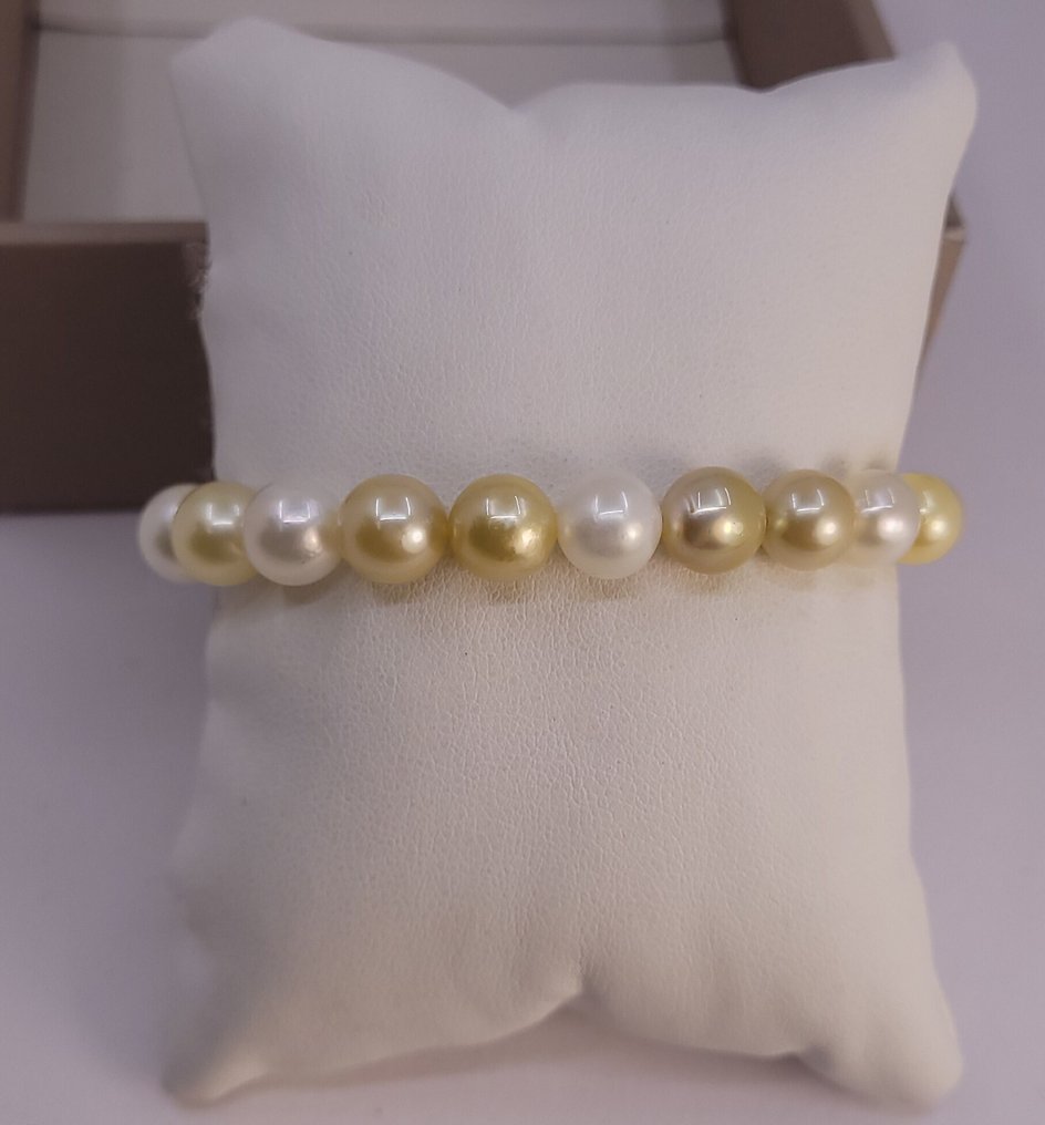 Bracciale Perle delle Malesie del Sud dorate e bianche - 8x9mm #1.0