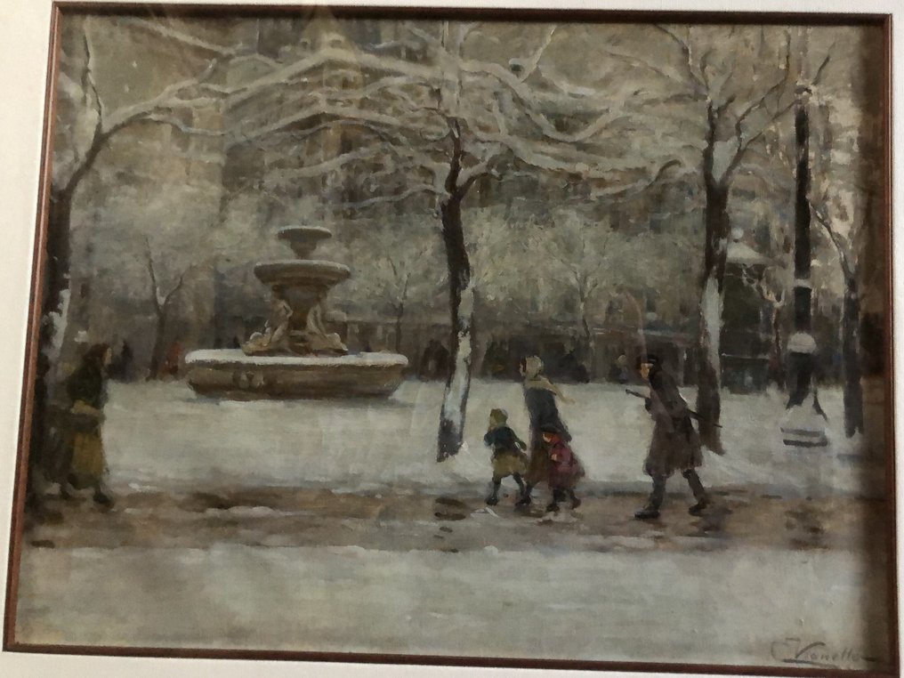 Cesare Vianello (1862-c.1920) - Piazza con fontana #4.3