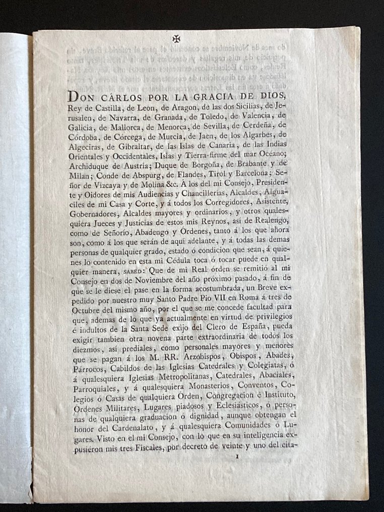 Manuscrito - Año 1801. Real cédula Rey Carlos IV. España. Madrid, Imprenta Real. - 1801 #3.2