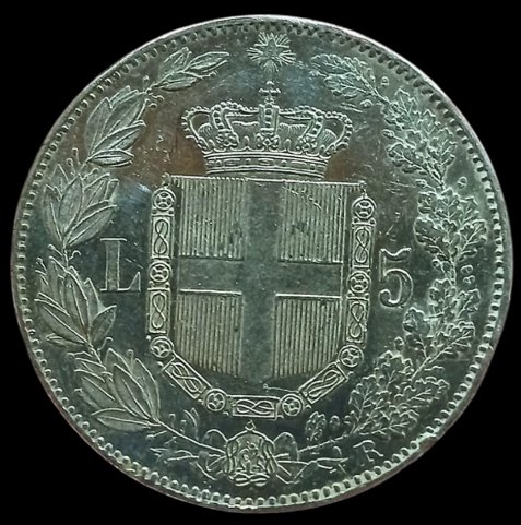 Ιταλία, Βασίλειο Umberto I. 5 Lire 1879 - Fondi lucenti #2.1