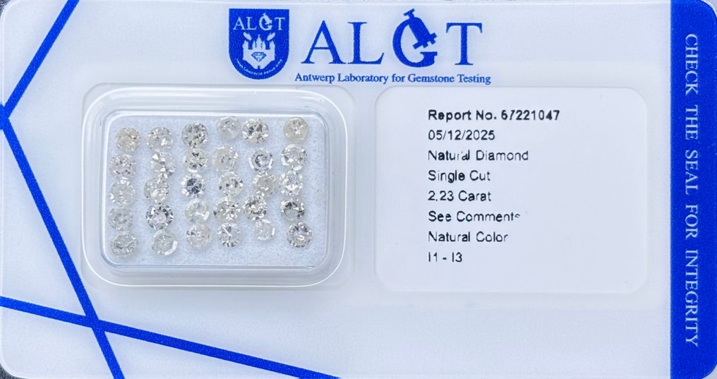 No reserve price - 30 pcs Diamond  (Natural)  - 2.23 ct - Round - I, M - I1, I3 - Antwerp Laboratory for Gemstone Testing (ALGT) #1.0