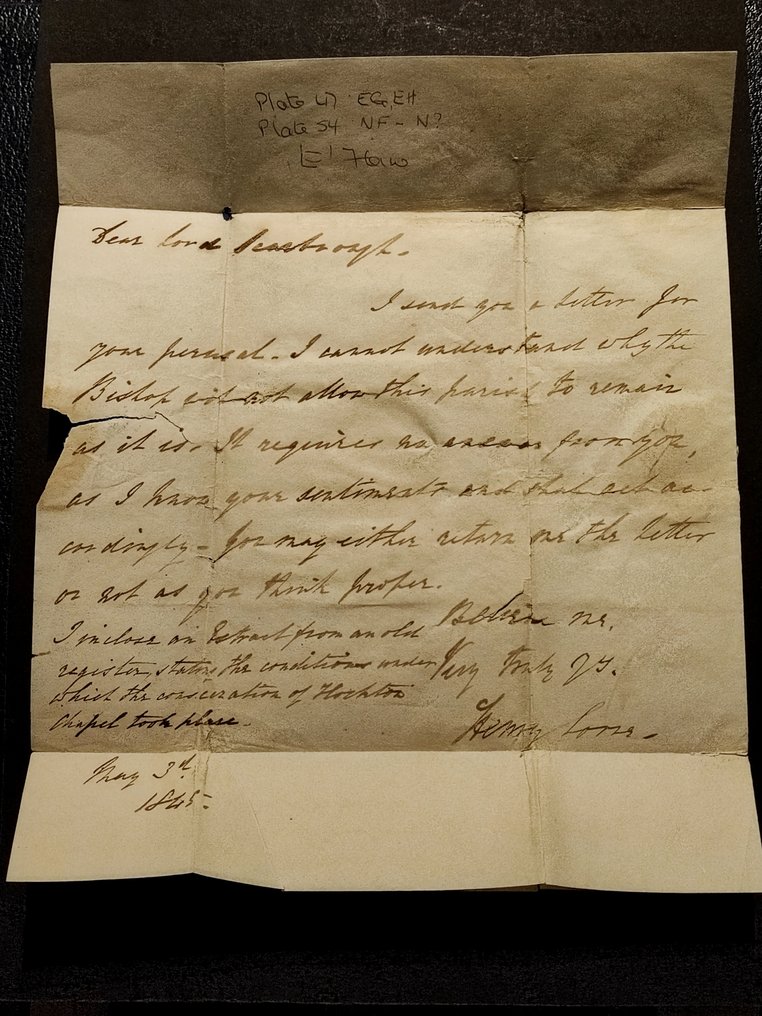 Gran Bretagna 1844/1845 - Copertura Penny Red Imperforate, Piastre multiple, Registrata e Ridirizzata, Conte di Scarbrough #3.2