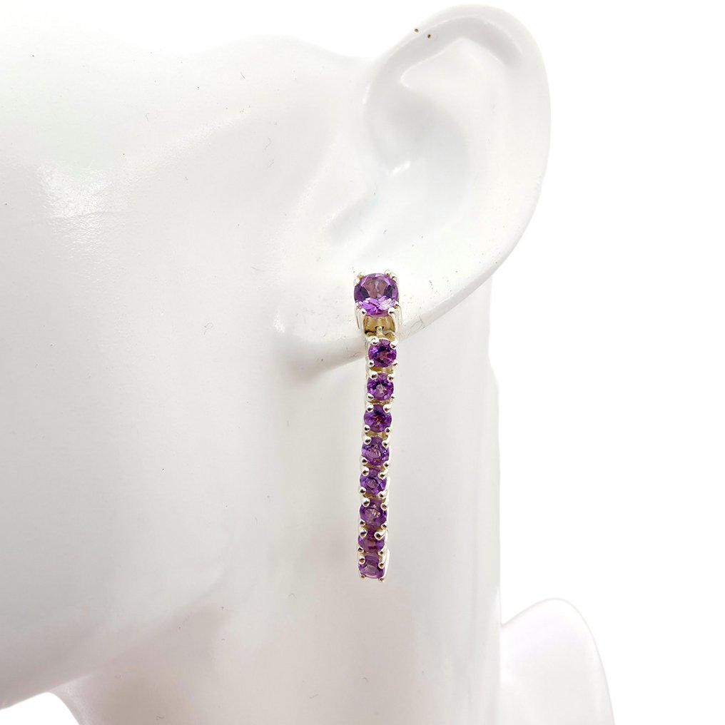Senza prezzo di riserva - Orecchini Argento - Amethyst (Certificato) #1.0