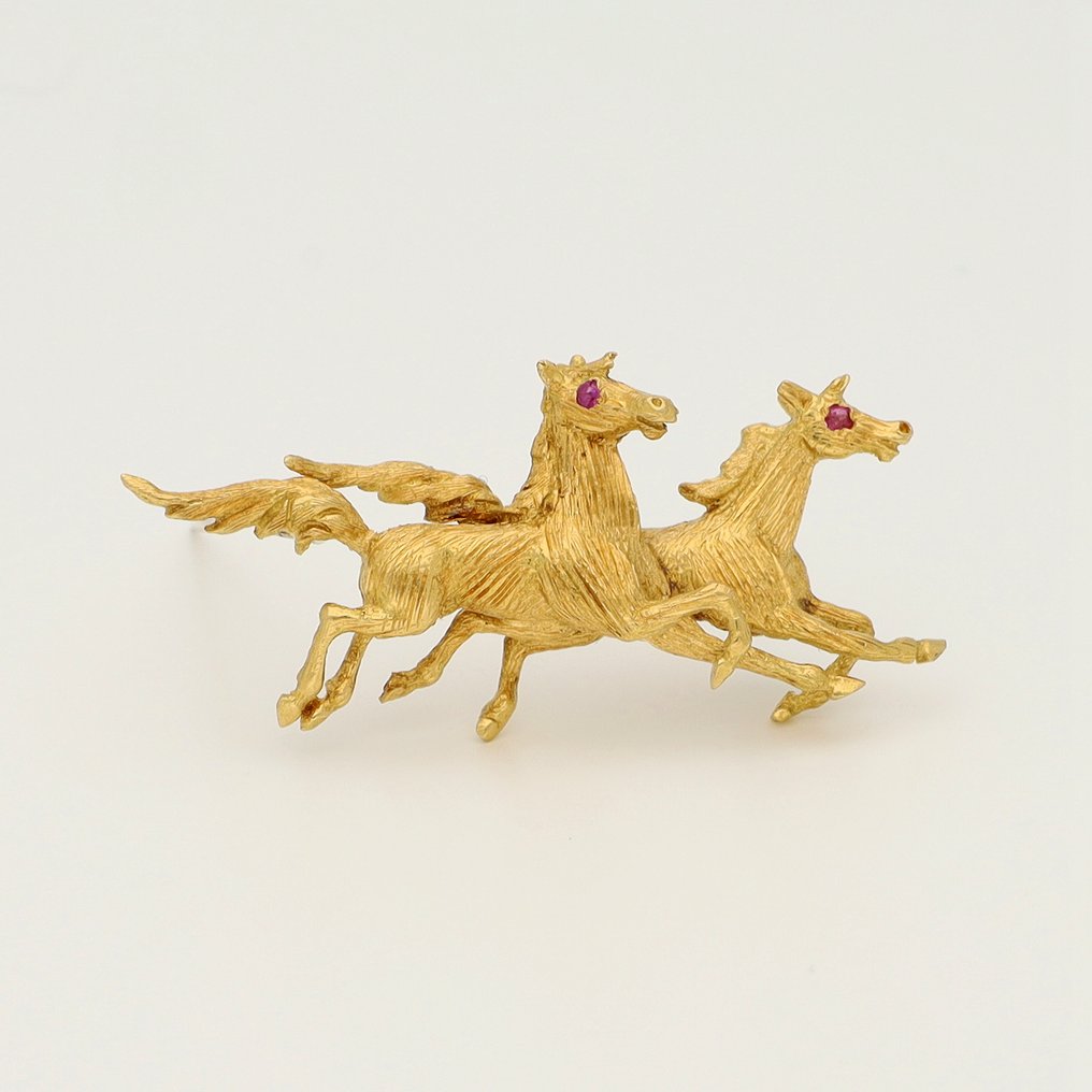 Brooch - 18 kt. Yellow gold Ruby - Horse #1.0