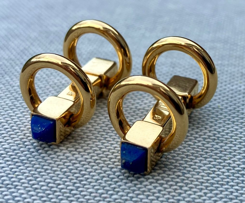 Alfred Dunhill - Lapis-lazuli - Plaqué or - Boutons de manchette - selle à étriers #1.0