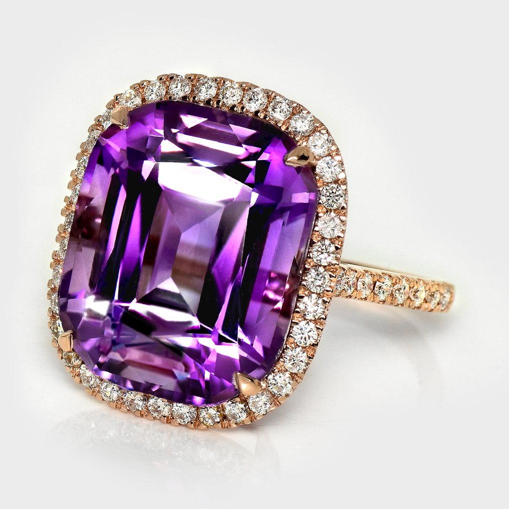 Utan reservationspris - Ring - 14 kt HRD 16,32 ct Intense Violet, Roséguld - 17.50ct. tw. Ametist - Diamant #2.1
