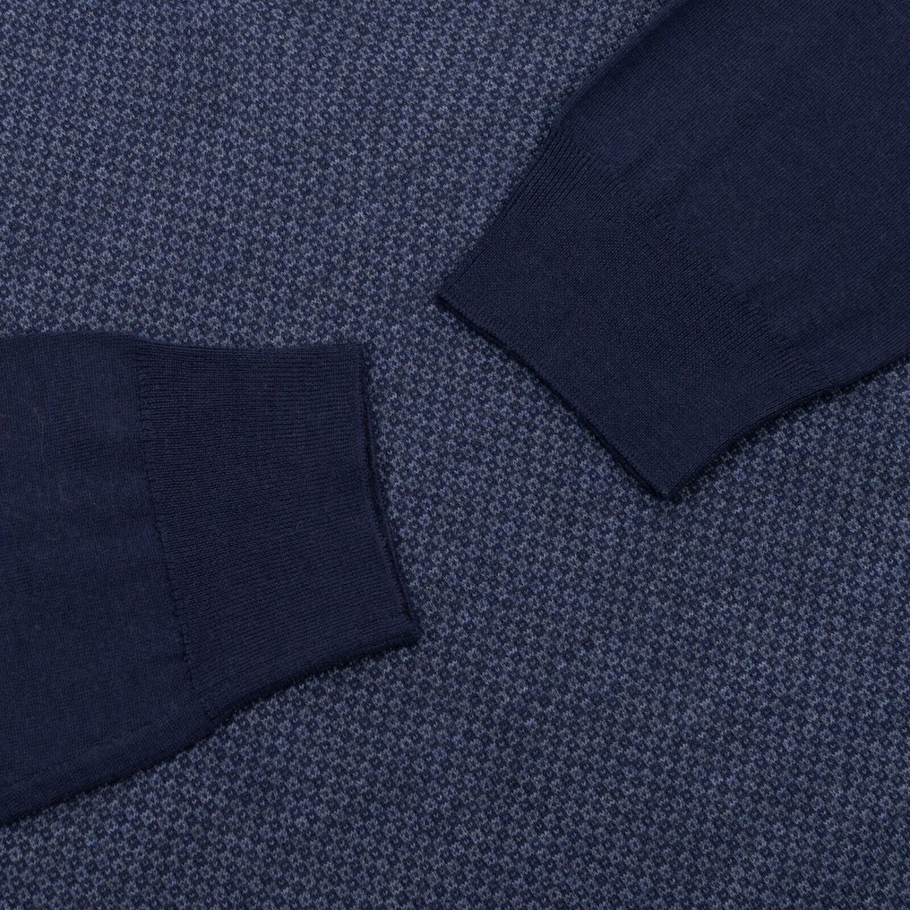 FEDELI CASHMERE RRP 1200€ Blue Sweater Half Zip Jacquard Fine Wool 140's - 50 IT - Jumper - New with tags #4.3