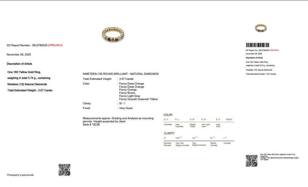 没有保留价 - 戒指 - 18K包金 黄金 - 3.07ct. tw. 钻石 (天然色彩的) - IGI #2.1