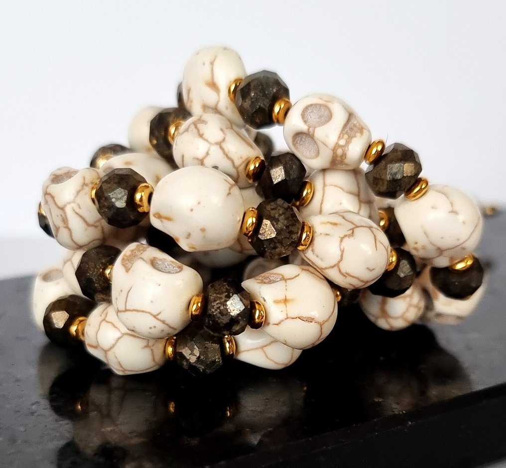 Howlite 和 Pyrite - 项链《Memento Mori》——中世纪基督教精神与生命的火花 - 吊墜頸鏈 #4.3