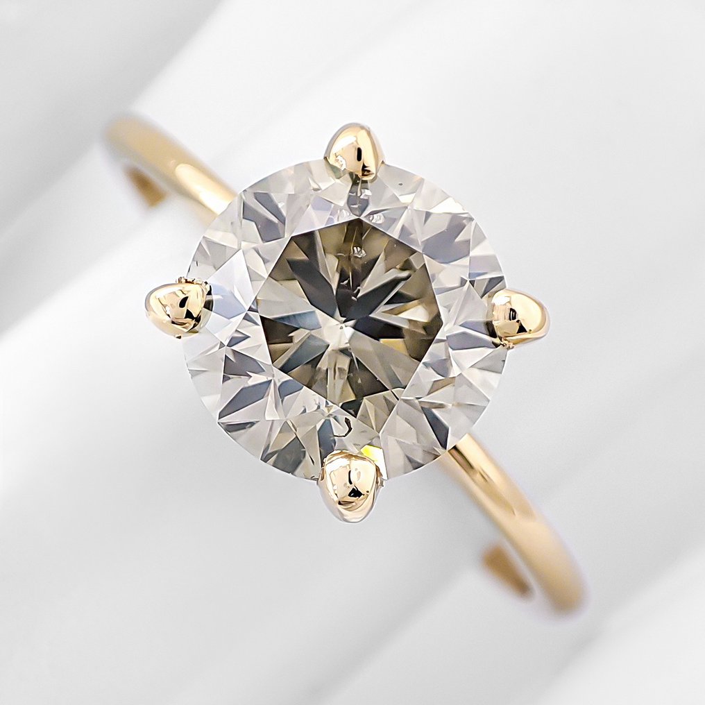 χωρίς τιμή ασφαλείας - Δαχτυλίδι - 14 καράτια Κίτρινο χρυσό -  2.10ct. tw. Διαμάντι (Φυσικού χρώματος) - Πιστοποιητικό IGI #2.1