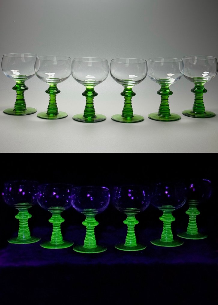 Verrière Doyen - Drinking set for 6 (6) - ART DECO - Uranium glass - Ouraline #1.0