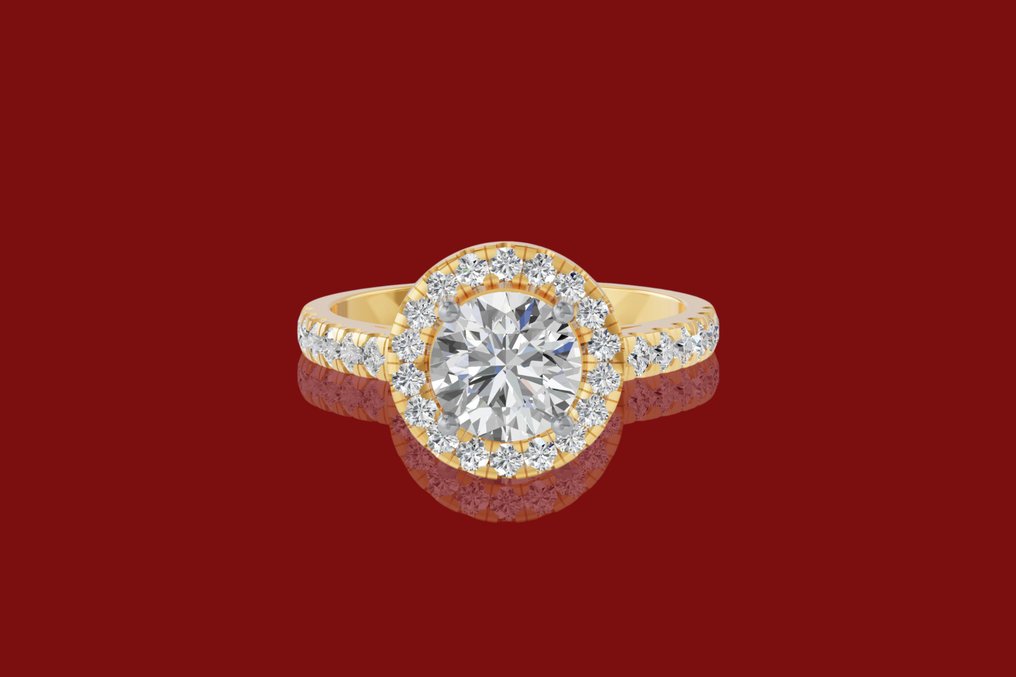 Δαχτυλίδι - 14 καράτια Κίτρινο χρυσό -  2.13ct. tw. Διαμάντι (Εργαστηριακής καλλιέργειας) - Διαμάντι #1.0