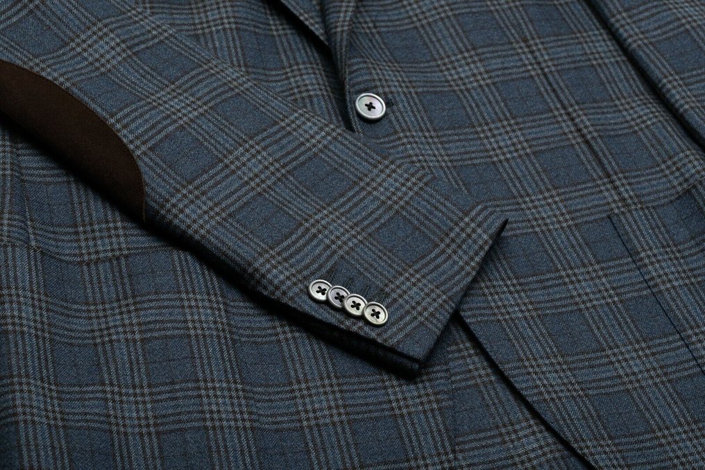 CORNELIANI RRP 1250€ Jacket Blue Prince of Wales Wool 130's + Leather - 50 IT - Μπλέιζερ - New with tags #4.3