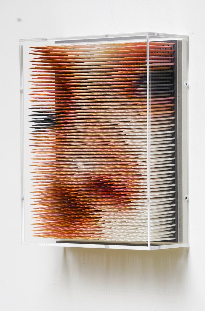 Maxim Wakultschik (1973) - Sculpture, to see if she detects any changes - 3D Object - 26 cm - Lackfarbe auf Holz auf Kapa-Platte hinter Plexiglashaube - 2025 #1.0