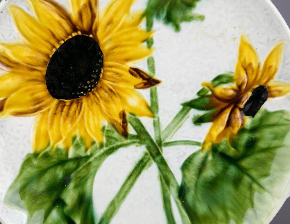 德国唯宝 - 充电器板 - 大型新艺术风格的陶瓷盘，装饰有“向日葵”。 - 陶瓷 #4.3